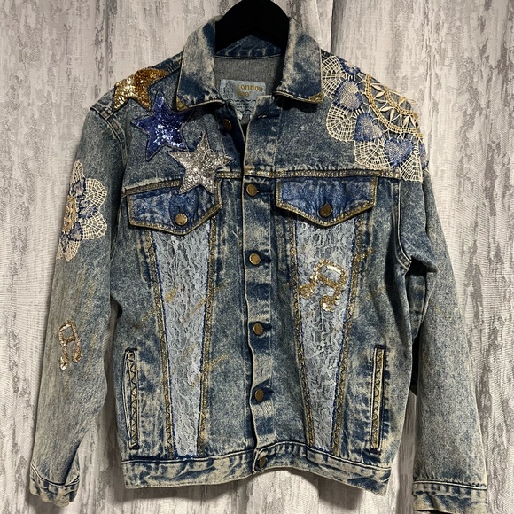 London Fog Embellished Jean Jacket – Vintage Style – L - Picture 1 of 6